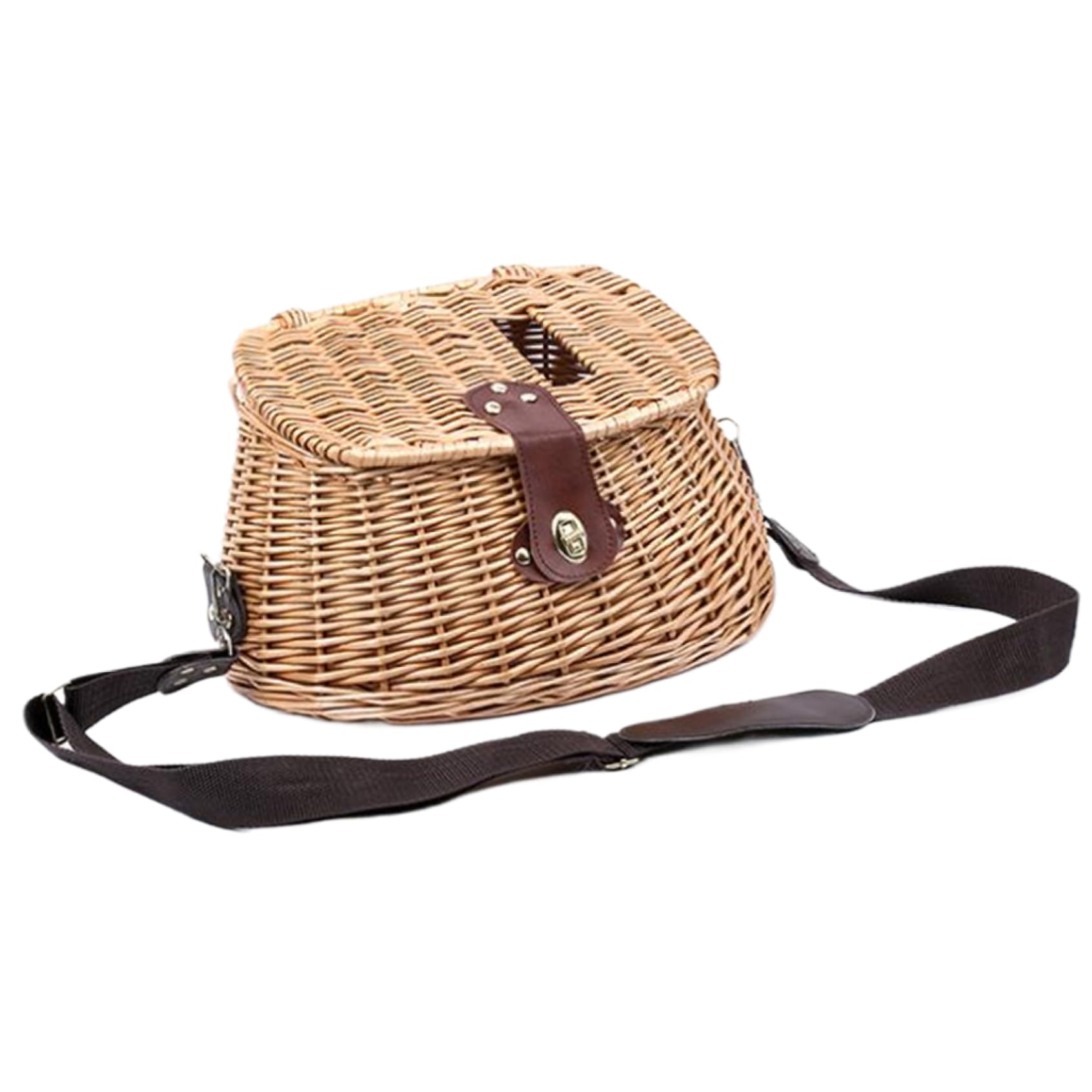 Fish Basket Wicker Fish Basket with Lid and Adjustable Straps Classical Fishing Creel Lightweight Vintage Wicker Baskets for Picnic