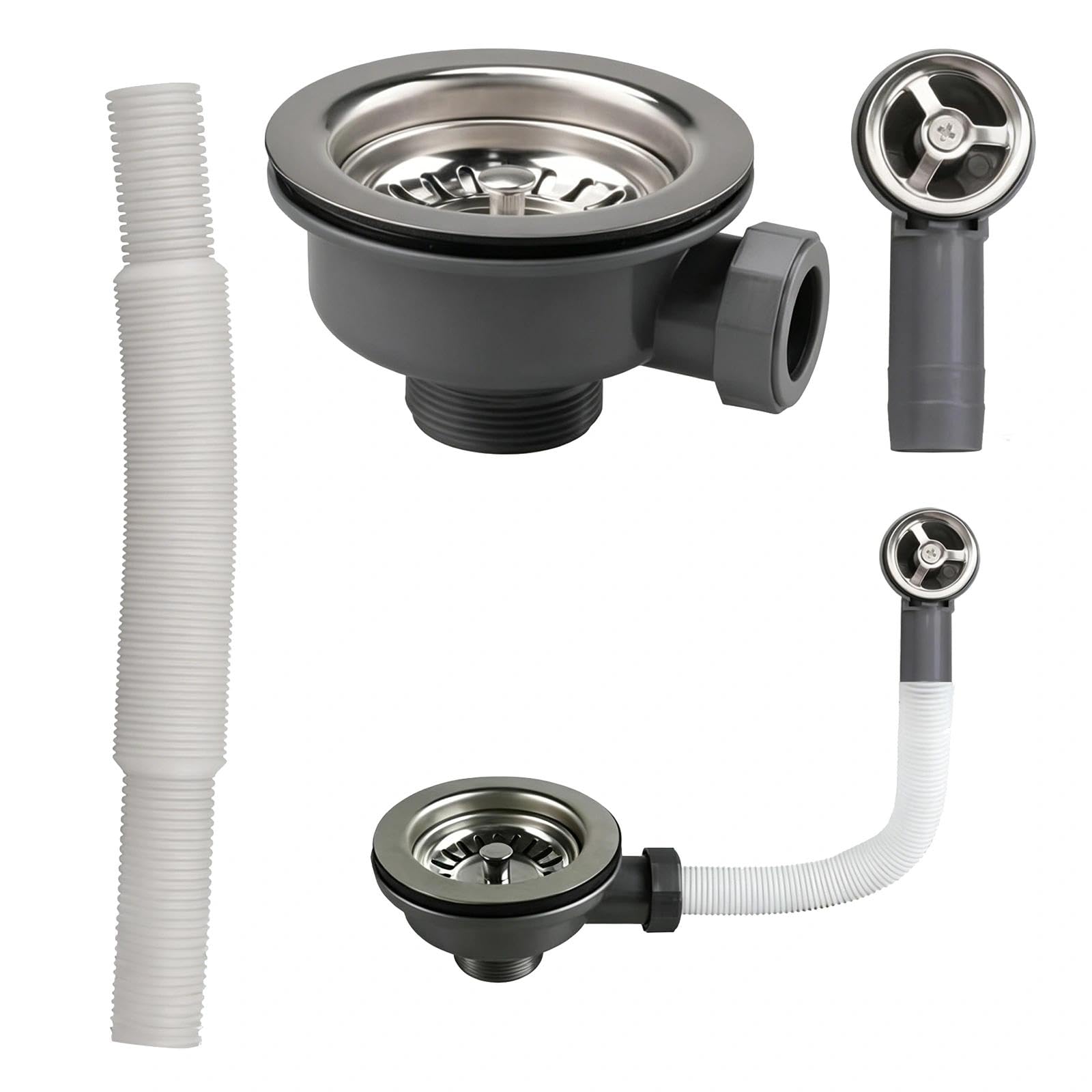 Stainless Steel Kitchen Sink Overflow Kit, 114 MM Round Interface Sink Waste Kit, Thickened Basket Strainer for Kitchen Sink Cabinet Drainage Accessories