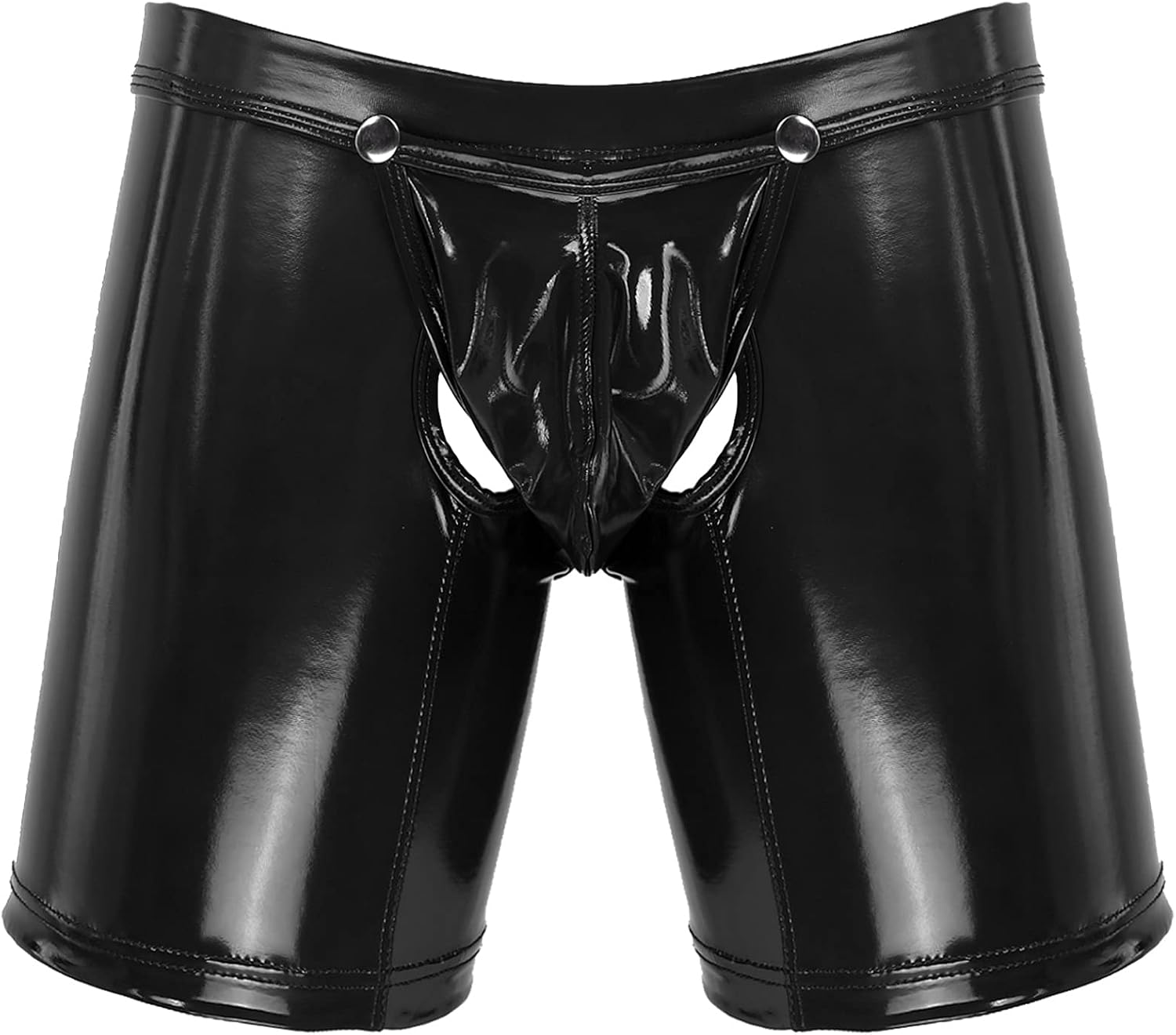 ACSUSS Mens Sexy Gay Underwear Boxer Shorts Faux Leather Removable Bulge Pouch Open Butt Shorts