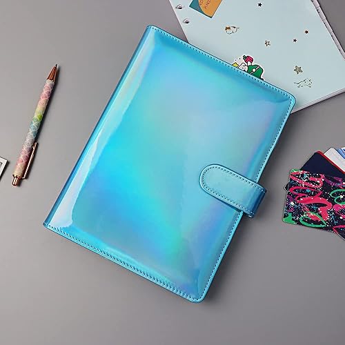 Miniatura 3 de Cubierta para carpeta A5 de piel sintética azul láser, recargable, 6 anillas, planificador, presupuesto, hojas sueltas, con cierre de hebilla