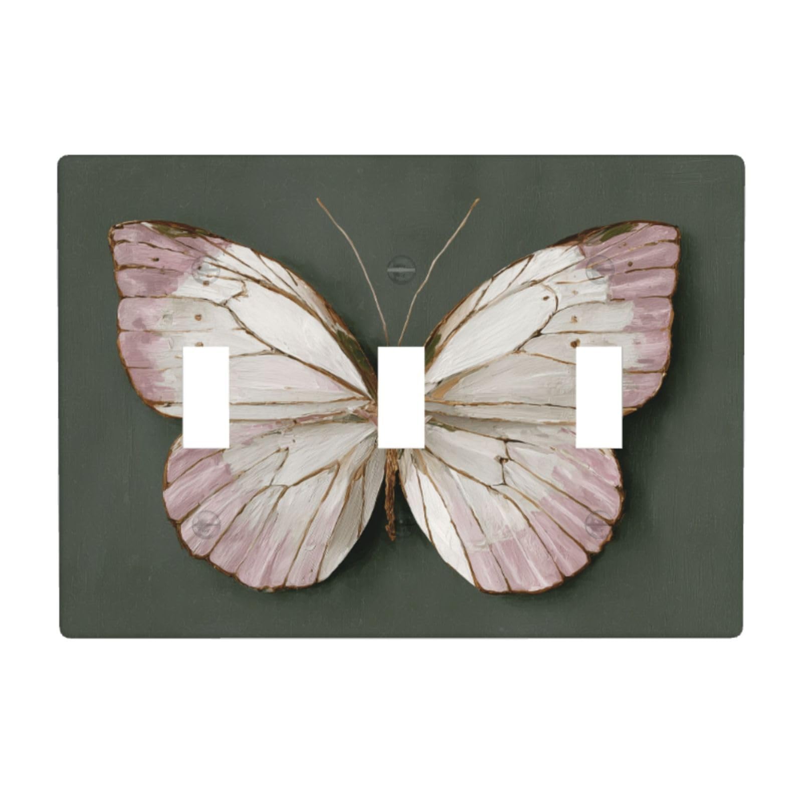 Butterfly Wings Fully Spread Light Switch Covers 3 Gang Triple Toggle Wall Plate Switchplate Electrical Faceplate for Bathroom Kitchen Bedroom Decor