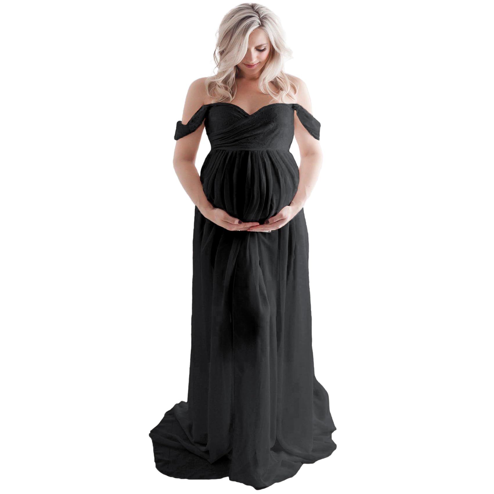 Umstands-Maxikleid im Boho-Stil mit freier Schulter, freiem Bauch und