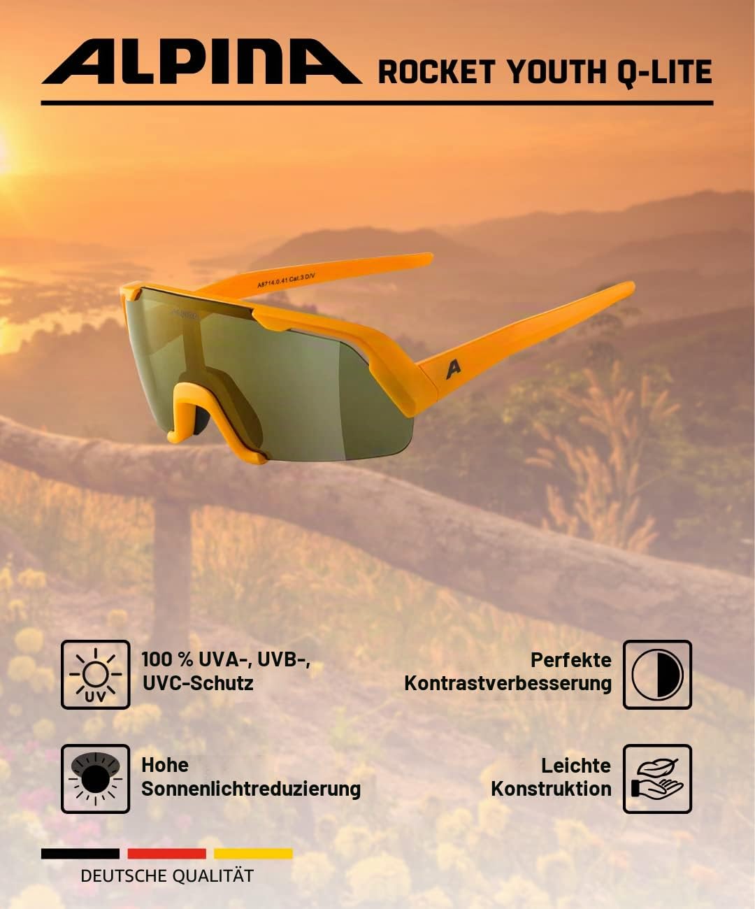 ALPINA ROCKET YOUTH Q-LITE - Verspiegelte, Kontrastverstärkende & Beschlagfreie Sport- & Fahrradbrille Mit 100% UV-Schutz Für Kinder