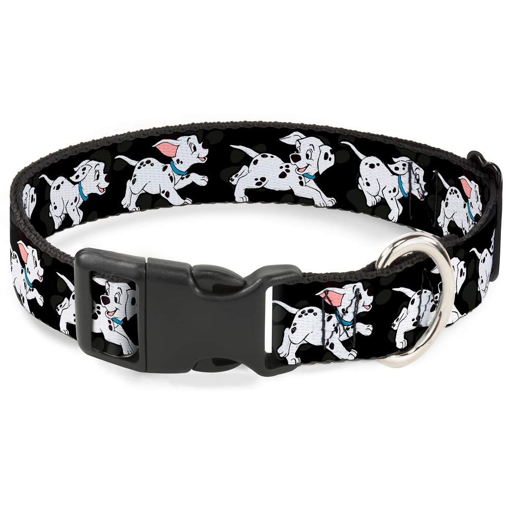 Buckle-Down Plastic Clip Collar - Dalmatians Running/Paws Black/Gray/White/Black - 1.5" Wide - Fits 16-23" Neck - Medium, Multicolor