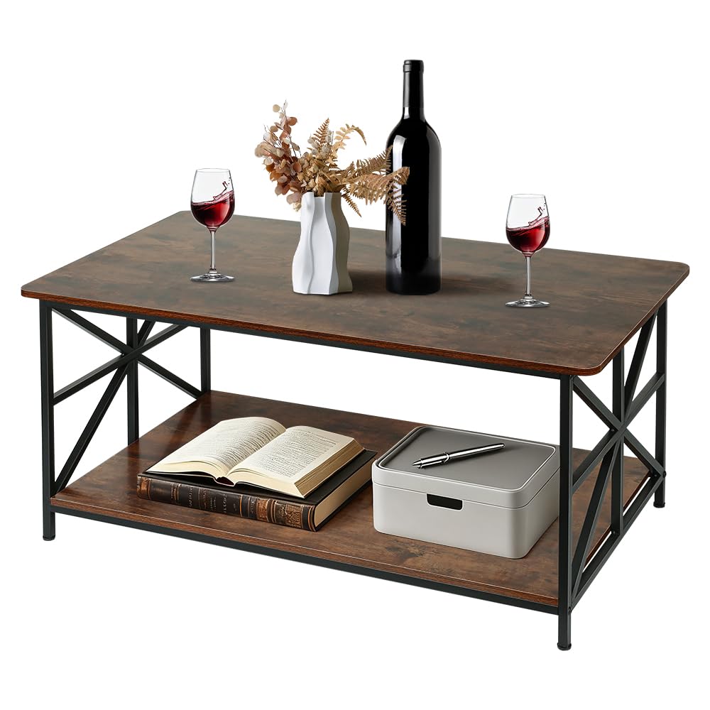 HUOLE Tavolo Basso, Tavolo da Salotto, Buffet Basso, con Scomparto Aperto, Struttura in Acciaio a Forma di X, 100 * 52 * 47,5 cm (L)