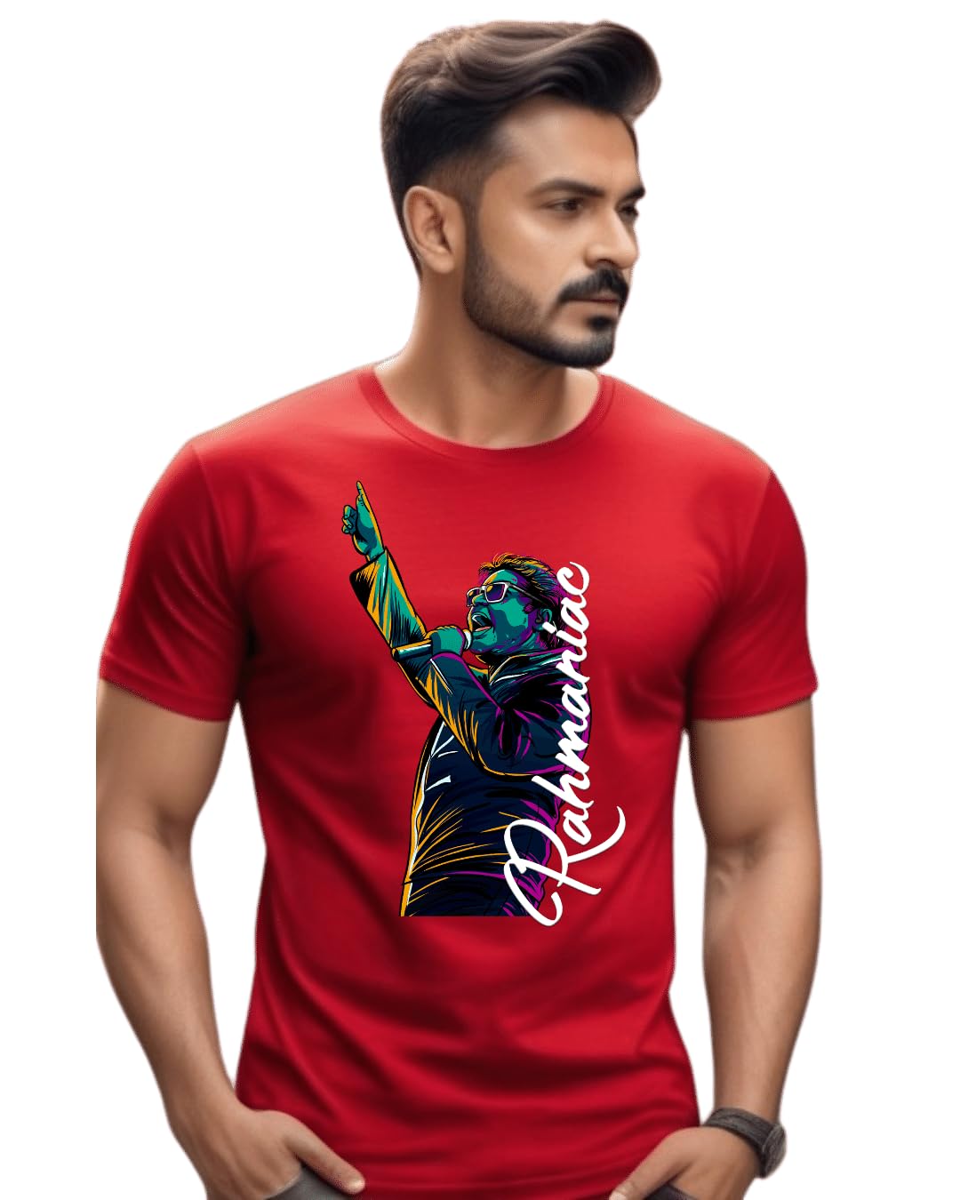 DhirraPrinted Tshirt for Men and Women - Half Sleeve - Round Neck t Shirt - Cotton t Shirt - Tamil Tshirt - Casual t-Shirt - Music Tshirt (Rahmaniac - Printed Tshirt)