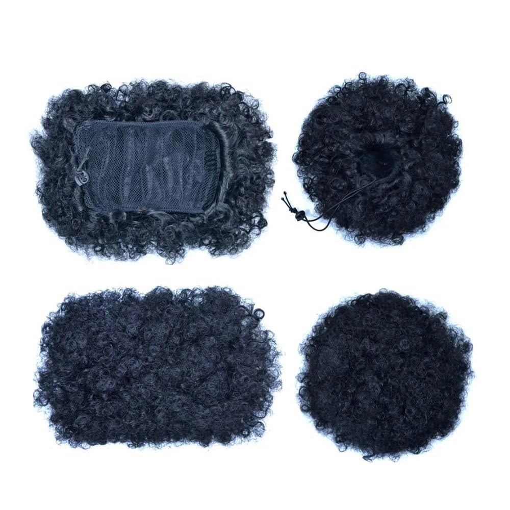 QRSTUVXZY Black Blue Ombre Color for Women Synthetic African Curly Updos Chignon Puff Bun Drawstring Ponytail Hairpiece(Black)