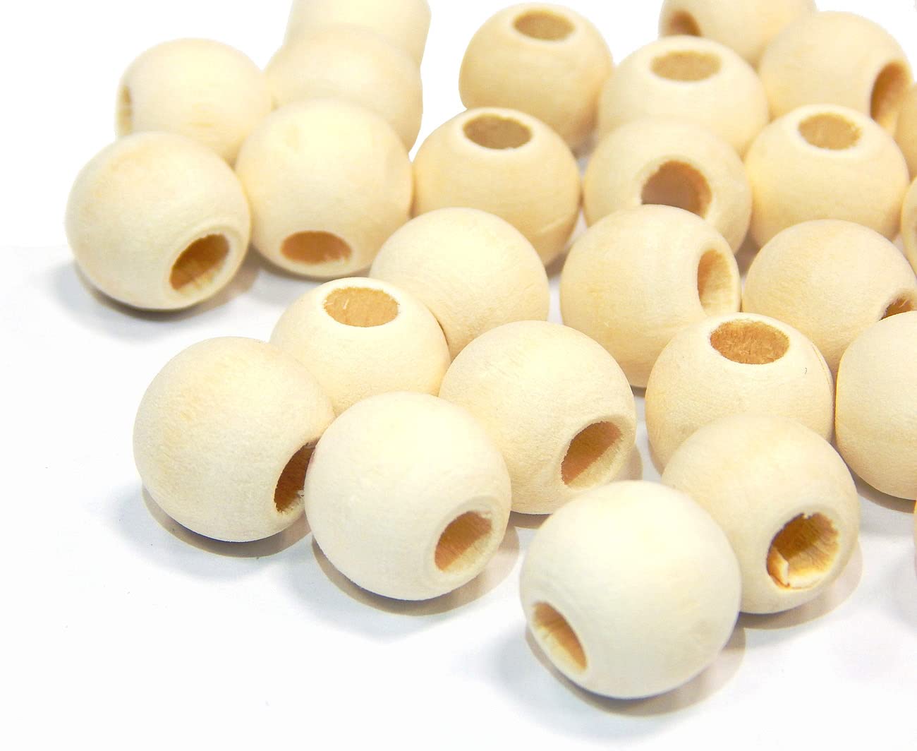 Perlin 200 pezzi di perline di legno naturale da 10 mm, foro grande da 4,5 mm, per infilare sfere di legno rotonde, incolori, non trattate, per bricolage, perline distanziatrici