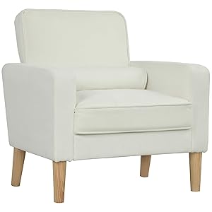 HOMCOM Sofá de 1 Plazas Tapizado en Terciopelo Sofá de Salón de 76 cm con Asiento Capitoné 1 Almohada y Patas de Madera para Espacios Pequeños Dormitorio Sala de Estar Oficina Crema