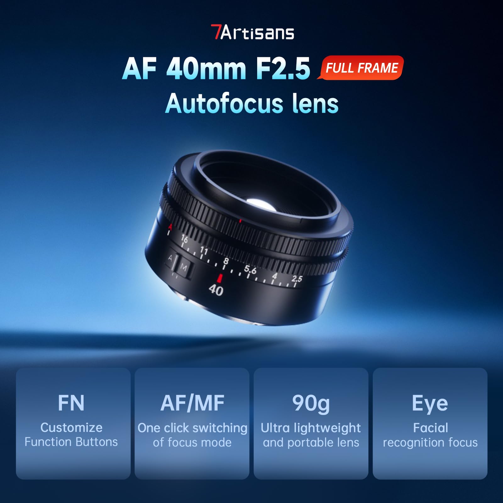 7artisans AF 40mm F2.5 Objectif Full Frame pour E-Mount,90g,Mise au Point Automatique/Manuelle,Reconnaissance oculaire Humaine,Compatible avec Sony E A1, A9, A7M, A7R, A7S, A7C, ZVE Series, FX3, A9II