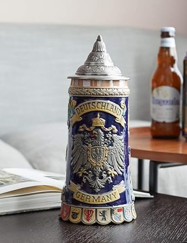 Miniatura 10 de HAUCOZE Taza de cerveza con escudo de armas alemán con tapa Petwer para regalos de cumpleaños, hombres, padre, marido, 0.6 litros