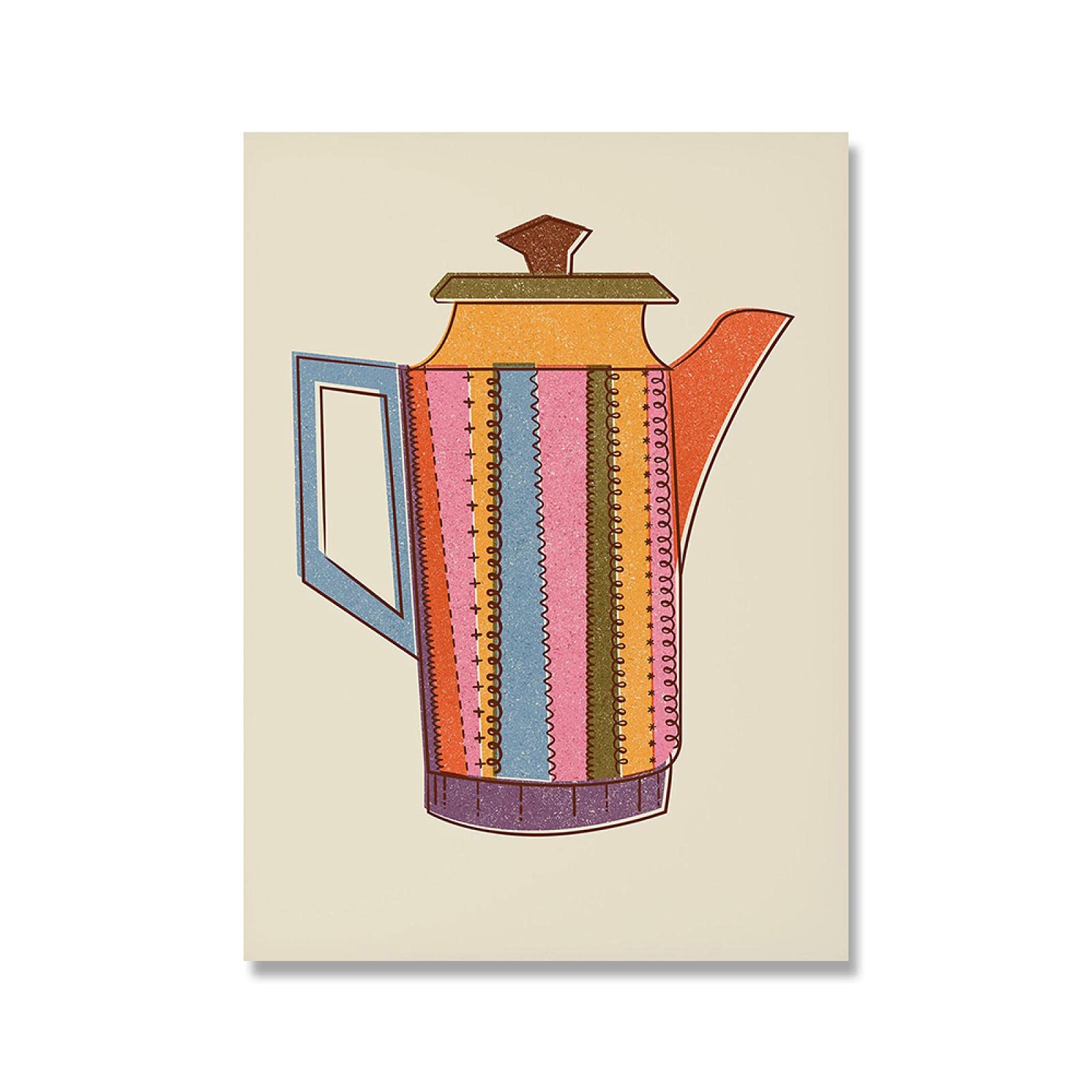 TSHAOSHUNHT Cartel retro medieval taza de té de café nórdico arte de la pared impresión en lienzo restaurante cocina decoración moderna del hogar 70x100cmx2 marco interior
