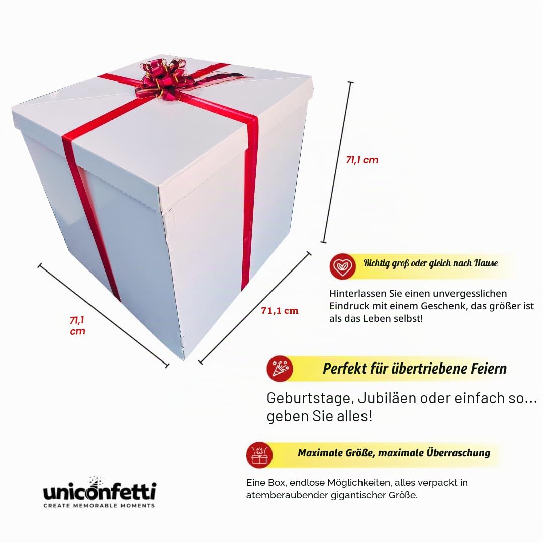 Extra große Geschenkbox, 71,1 x 71,1 x 71,1 cm, riesige, weiße Geschenkboxen mit Deckel für große Geschenke, große Geschenke für Geburtstagsüberraschung, besondere Anlässe, einzigartige Feiern, nicht