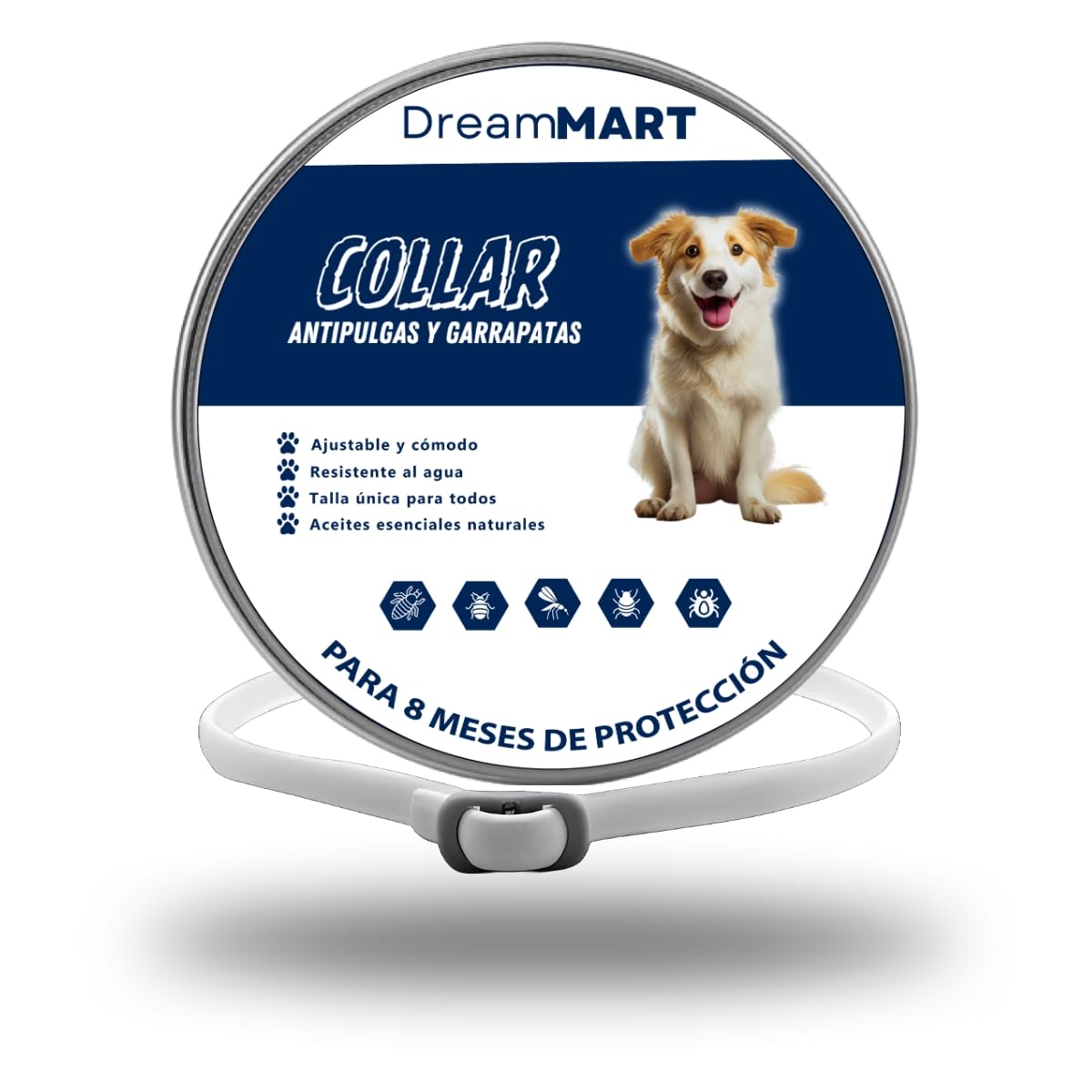 Collar Antiparasitario Perros - Collar Antipulgas Perros, Protección Duradera contra Pulgas y Garrapatas por 8 Meses, Ajustable para Perros de Todos los tamaños, diseño Elegante de 63,5 cm (Blanco)