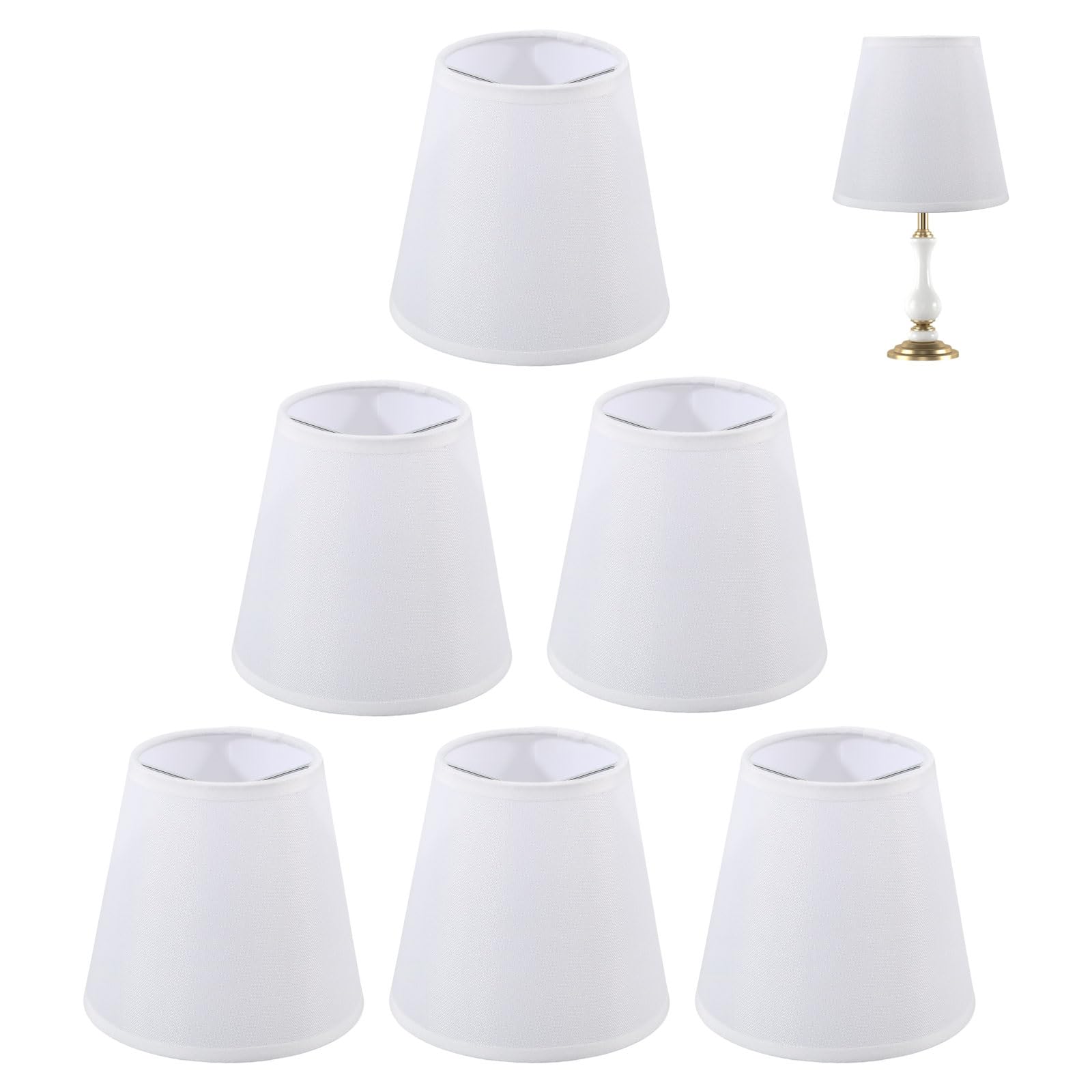 CHGCRAFT 6 Pcs Small Lamp Shades Clip on Bulb Replacement on Shades Cloth Chandelier Lampshades for Pendant, Table, Wall and Floor Lamps, Flaxen, 3.6~5.5x 5.1 inch
