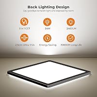 BLNAN Fekete Mennyezeti LED Lámpa 24W - Állítható Színhőmérséklet 3000K/4000K/5000K, 2400LM, Ultravékony Panel Háttérfénnyel, 22cm, Hálószob 2