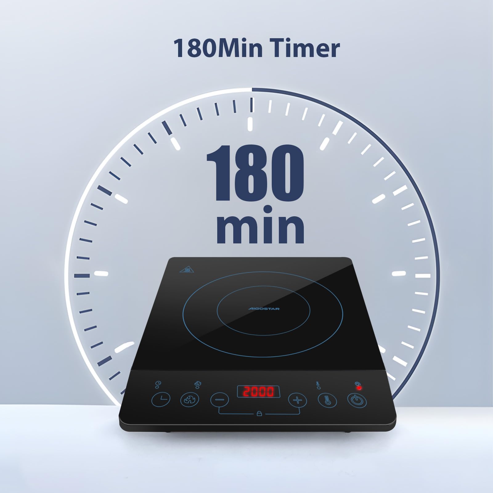 Aigostar Placa Inducción Portátil 2000W | Ultrafina Placa de Inducción + 10 Niveles (60-240°C) | Temporizador 180 Min | Pantalla Táctil LED | Bloqueo Niños y Protección Antisobrecalentamiento