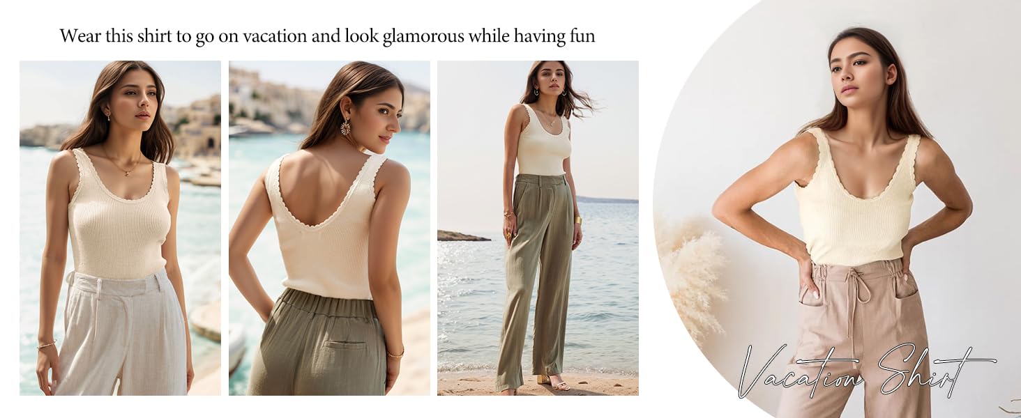 2026 Spring Summer Women's Ribbed Knit Tank Top, Scalloped Edge U-Neck Sleeveless Casual Sweater Vest — view 6