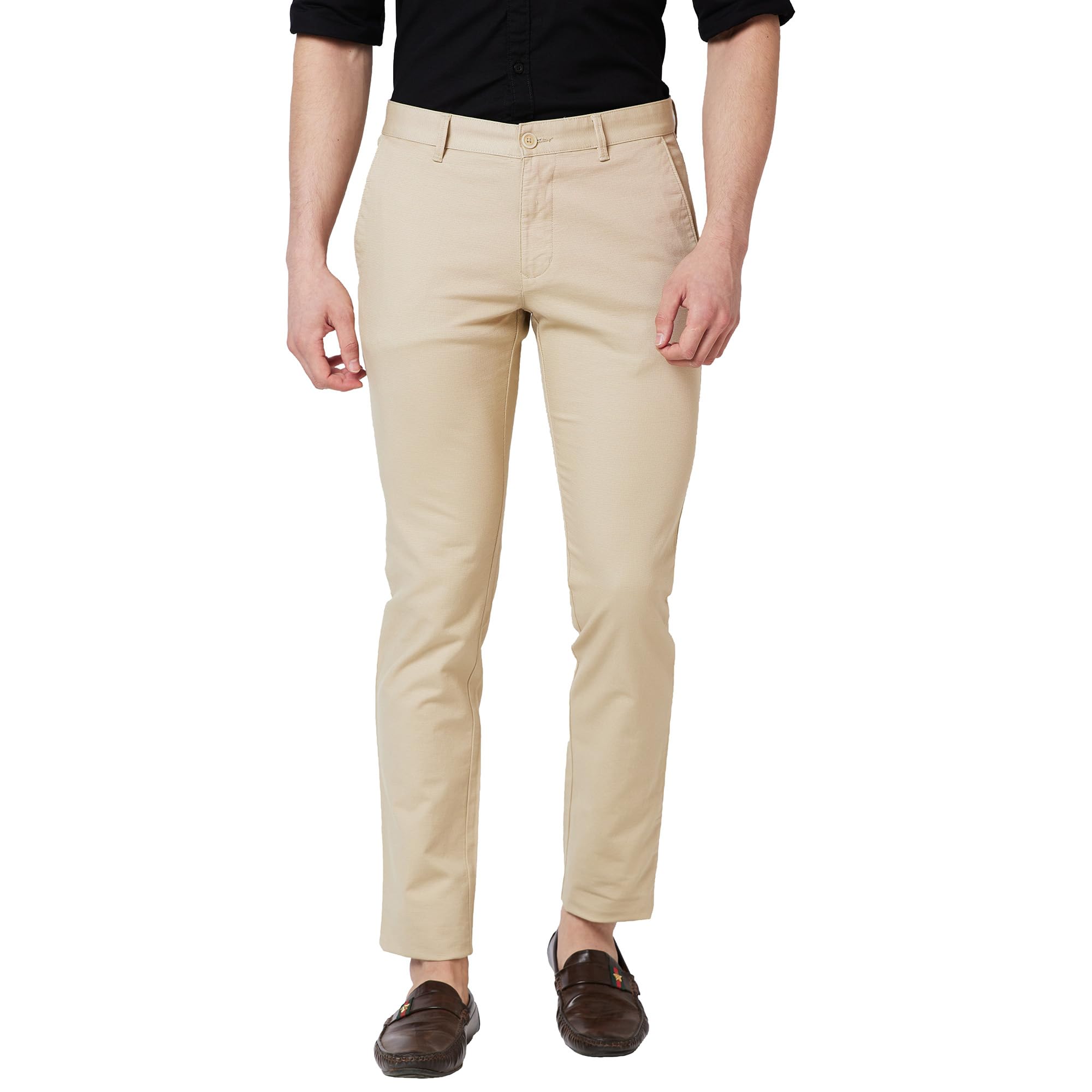 parx Men's Cotton Blend Solid Pattern Low Rise Tapered Fit Flat Front Casual Trouser-picture-46