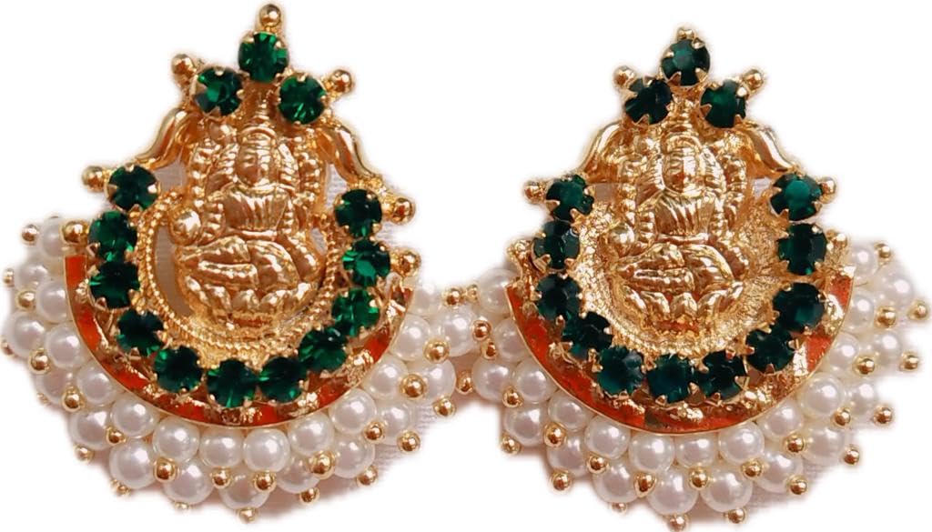 green stones and pearls fitted laxmi earring 323 (B0CR8LRS7J) Amazon Price History, Amazon Price Tracker