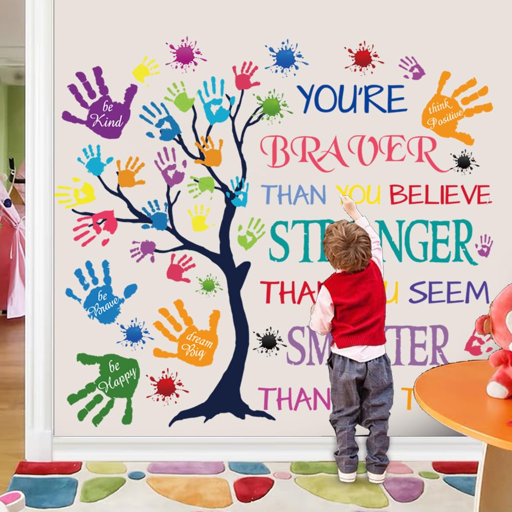 Colorida calcomanía de pared con cita inspiradora - You're Braver Than You Believe, Stronger Than You Seem, Smarter Than You Think, frases motivacionales, calcomanía de pared para habitación de niños,