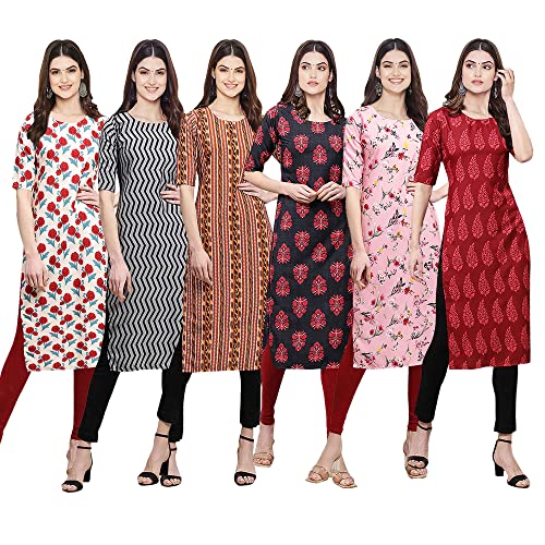 Image of Pinkmint Women's Crepe Digital Print Straight Kurta [Pack of 6] (CKE-329-353-330-333-341-343)