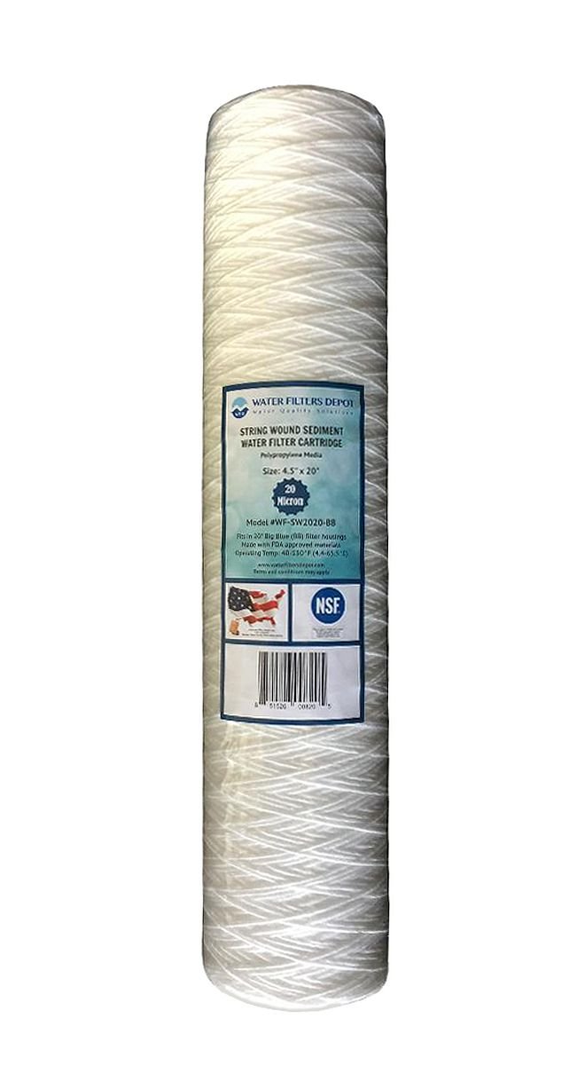 Wasser Filter Depot (WFD) wf-sw2020-bb 11,4 x 50,8 cm String Wound Sediment Wasserfilter Kartusche durch, passen in 50,8 cm Big blau (BB) Gehäuse der Filtration Systems (20 Mikron) 20 Micron