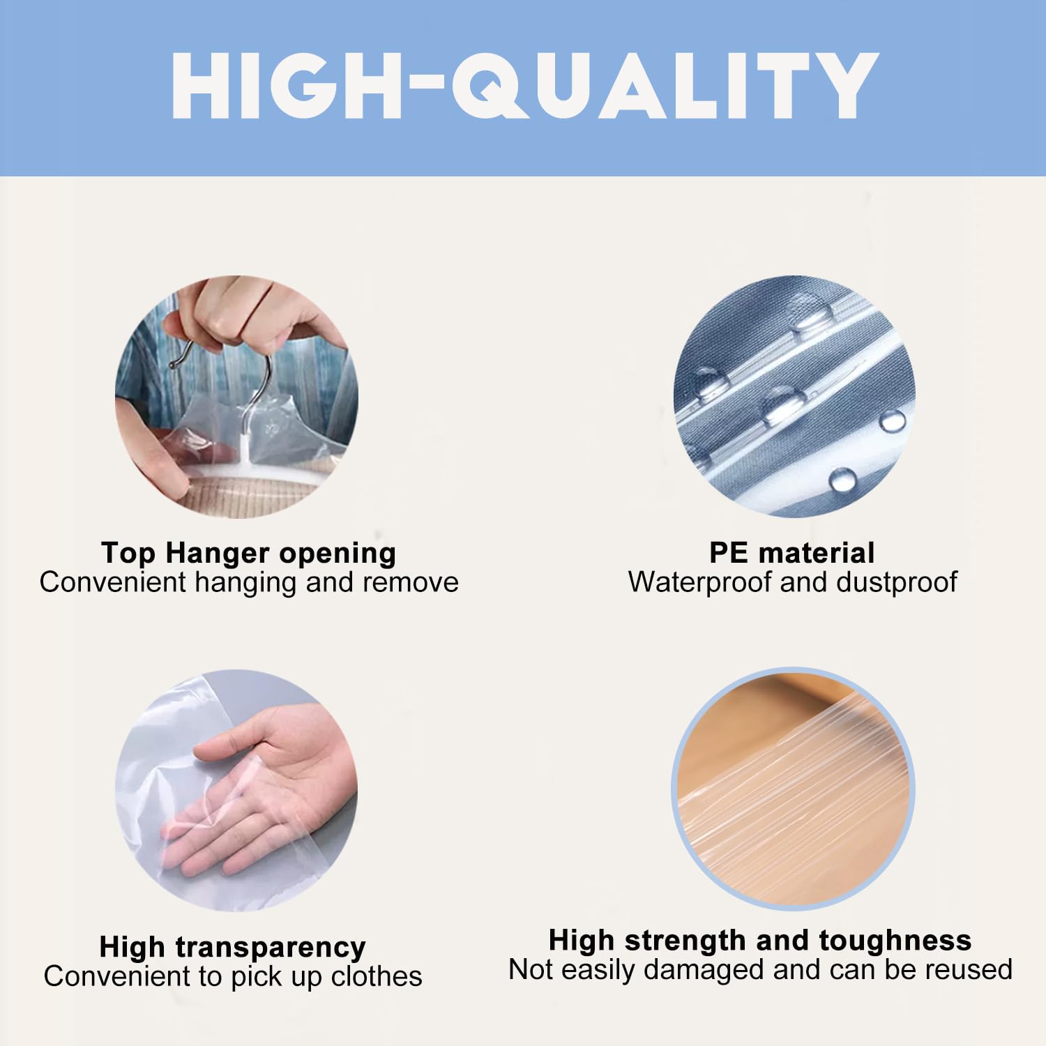 DERIQ 20pcs 60 Inch Plastic Garment Bag Dry Cleaner Bags Clear Plastic bag Dry Cleaning Laundry Bags for Clothes Cover Hanging Clothes Clothes Storage for Long Dresses Skirt Coat Suit Shirt Jacket