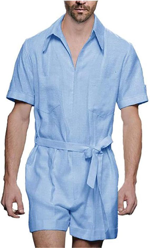 Amazon Co Jp Wdfword オールインワン つなぎ メンズ 部屋着 パジャマ ツナギ 半袖 ハーフパンツ 綿 リラックスルームウェア ベルト付き アウトドア カジュアル ゆったり 前開き ジップアップ 服 ファッション小物