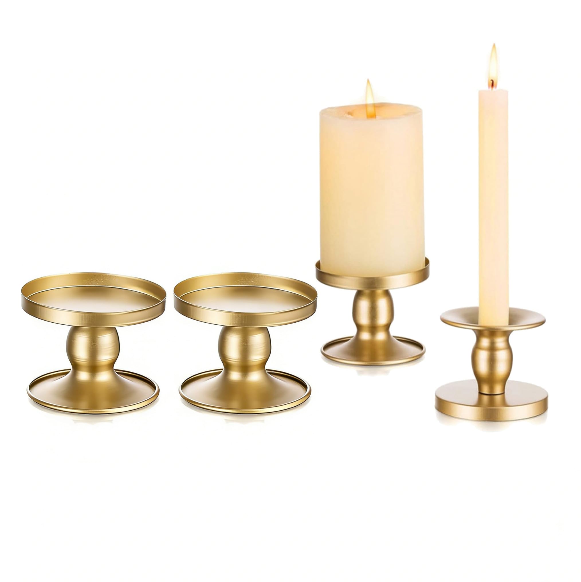 Hurricane Candle Holder Gold: Dual Purpose Set of 4 Candle Holders for Pillar Candles - Planter Vase Pot Decorative Metal Pillars Stands for Wedding Party Christmas Holiday Dining Table Centerpiece