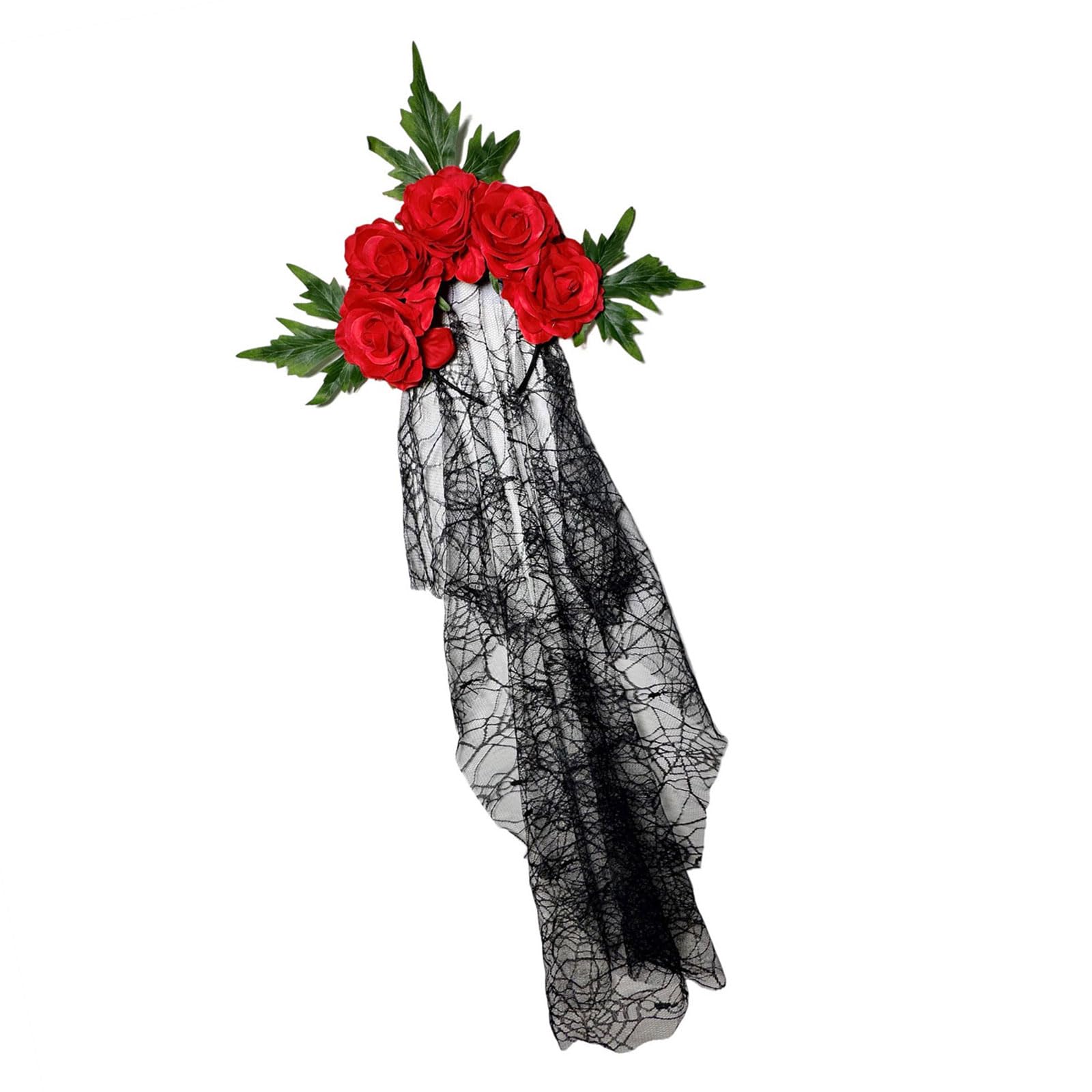 YUXITA Halloween Punk Lace Veil Headbands With Red Roses Cosplays Hairband For Women Costume Parties Accessories