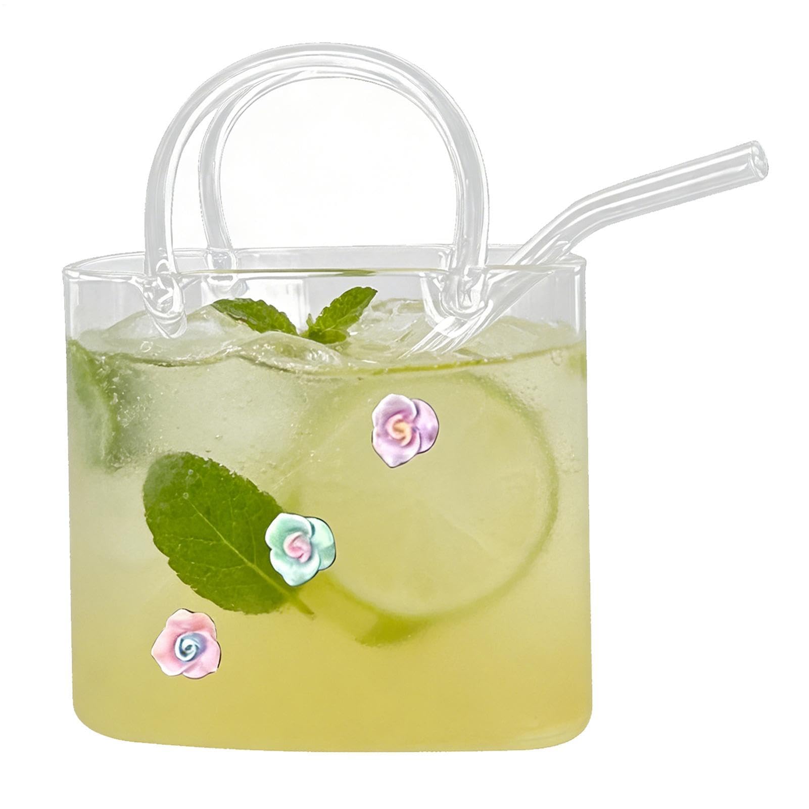 Vaso para beber bolsa y jarrón de bolsillo de cristal con paja