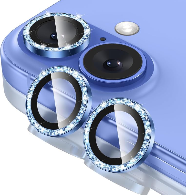 Image of 2x Pack, Blue Diamond - Camera Lens Protector for iPhone 16 /16 Plus, 9H Tempered Glass Screen Protector Cover [Alignment Kit Easy install] Metal Individual Ring