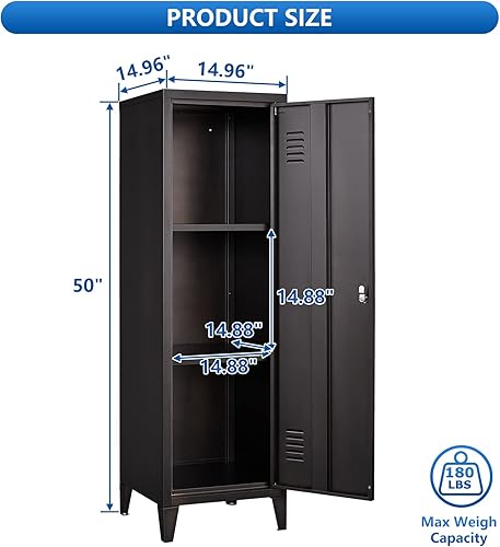 Miniatura 3 de Armario de almacenamiento de metal con puerta de bloqueo, armario con cerradura de 50 pulgadas con patas desmontables, taquillas para dormitorio,