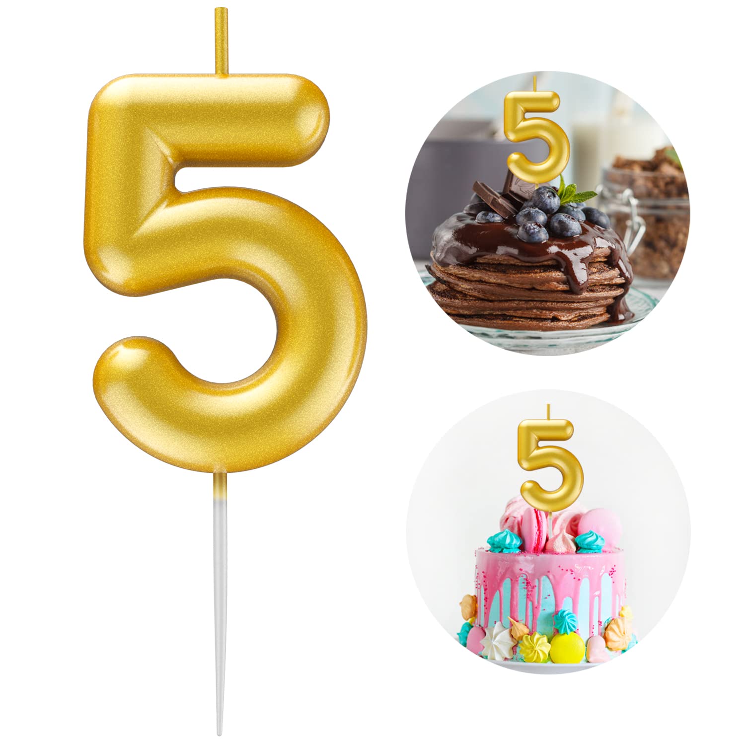 Oro Numero 5 Candela Buon Compleanno 3D Numero Candele per Torta di Compleanno Decorazione Festa di Matrimonio Anniversario di Celebrazione