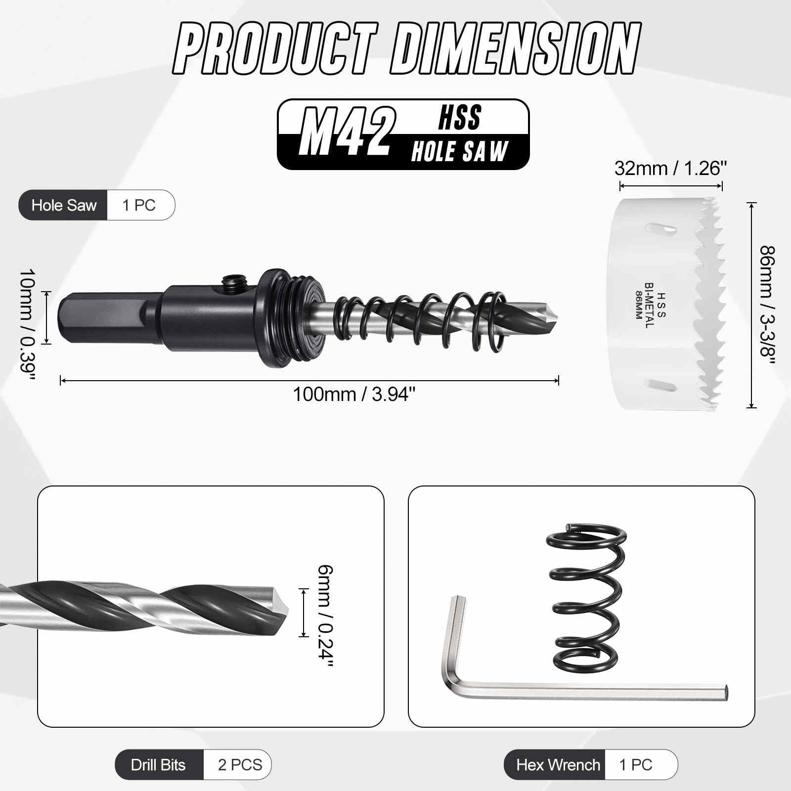 CoCud 3-3/8" (86mm) Hole Saw, M42 Bi-Metal Hex Shank Hole Cutters with 2pcs Drill Bit - Image 2