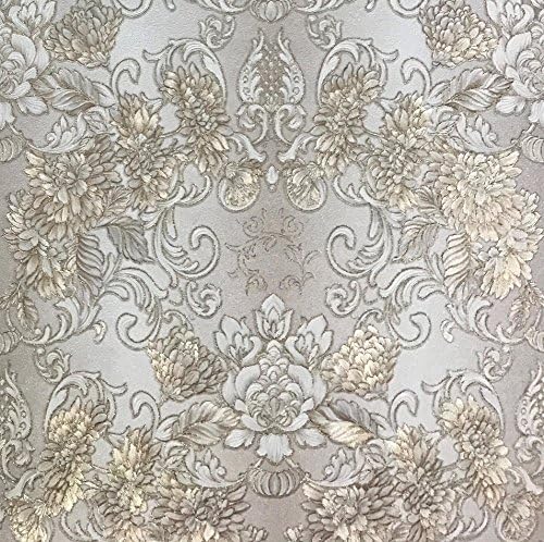 113 sq.ft Slavyanski wallcovering washable victorian floral damask pattern wallcoverings Vinyl Non-Woven Wallpaper off white ivory beige cream gold metallic covering textured flowers 3D wall coverings