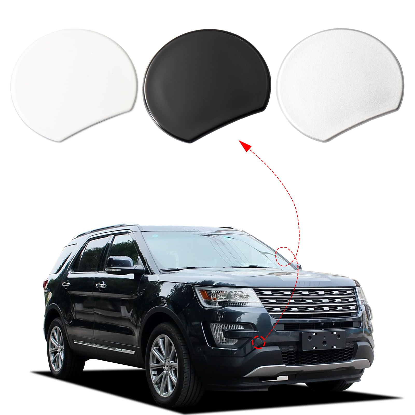 Car Front Bumper Tow Hook Cover Cap Fit for Ford Explorer 2016 2017 Towing Eye FO1029115 FB5Z17A900AA Trailer Cover (Silver, Right Passenger Side)