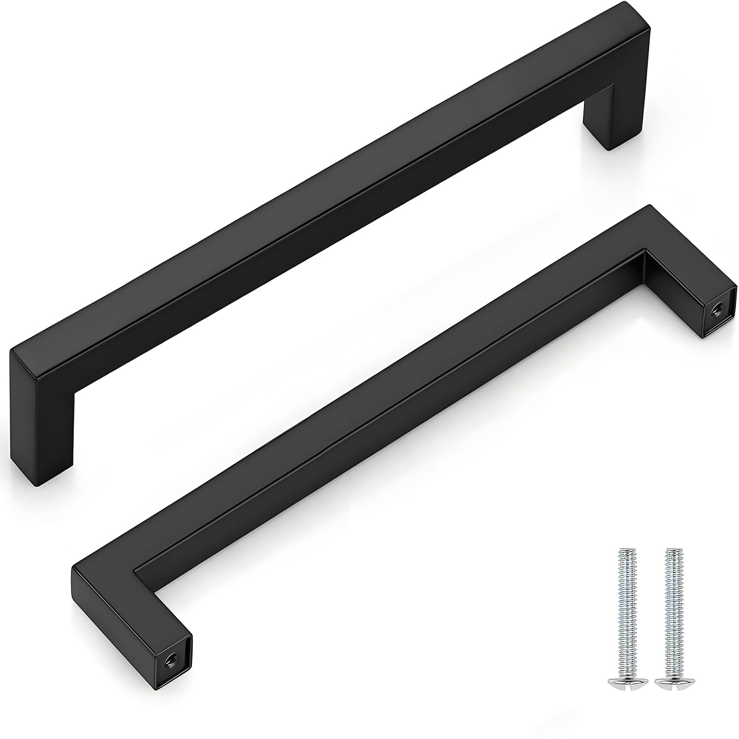 CCHONGCC Kitchen Cupboard Handles Stainless Steel Cabinet Pulls Kitchen Door Handles Brushed Cabinet Handles Wardrobe Drawer Handles (5, Black, Hole Centre 192mm)