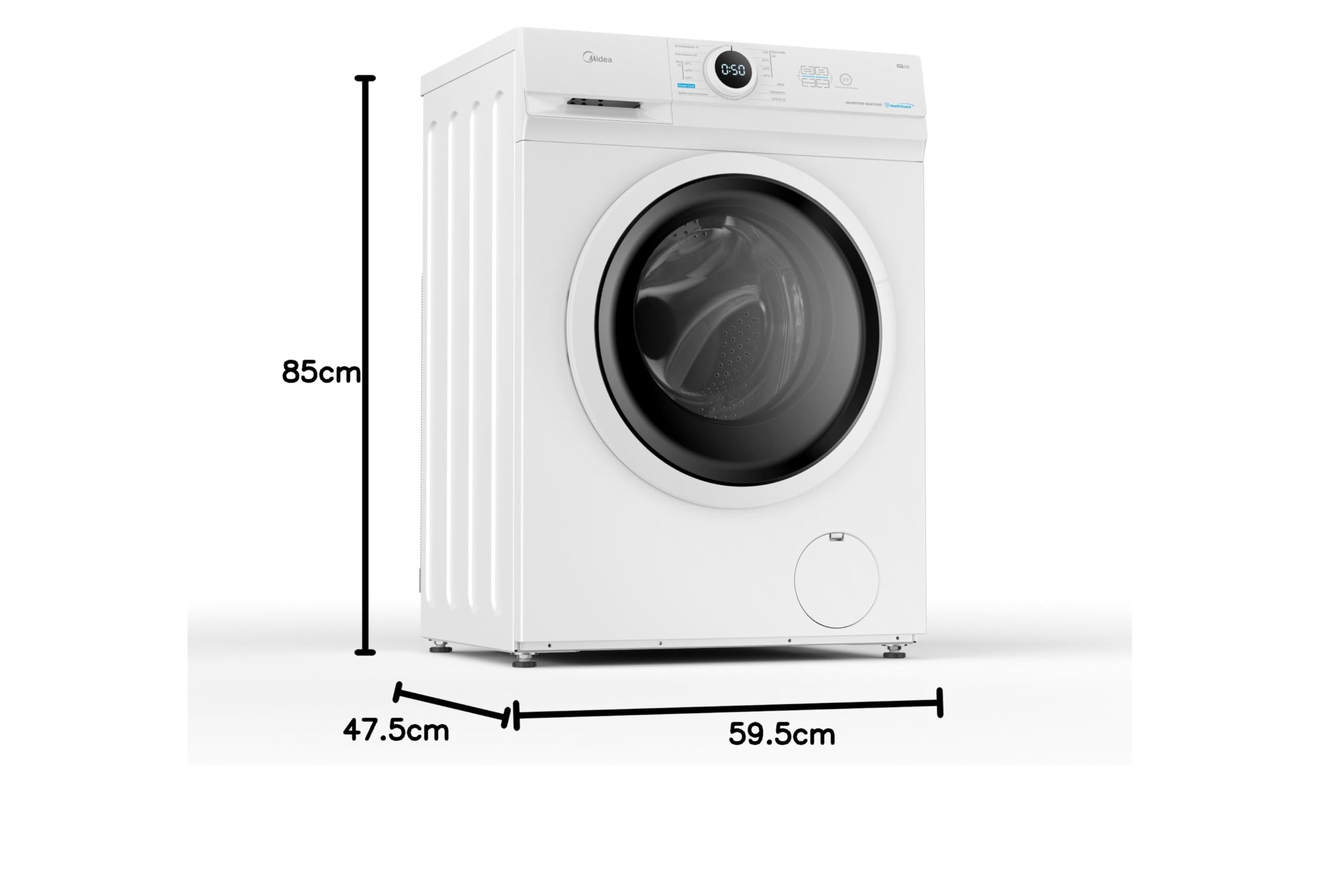 Midea MF10EW70BA10 Waschmaschine 7kg 1400 U/Min EEK A-10% Inverter Quattro Motor Dampffunktion Weiß