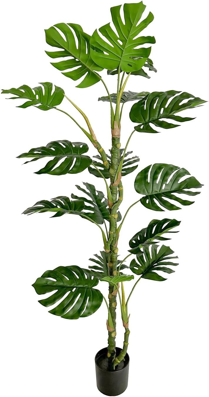 BESAMENATURE 63" Tall Artificial Monstera Deliciosa Plant - Faux Tropical Plant - Potted Faux Cheese Plant for Home Office Decoration