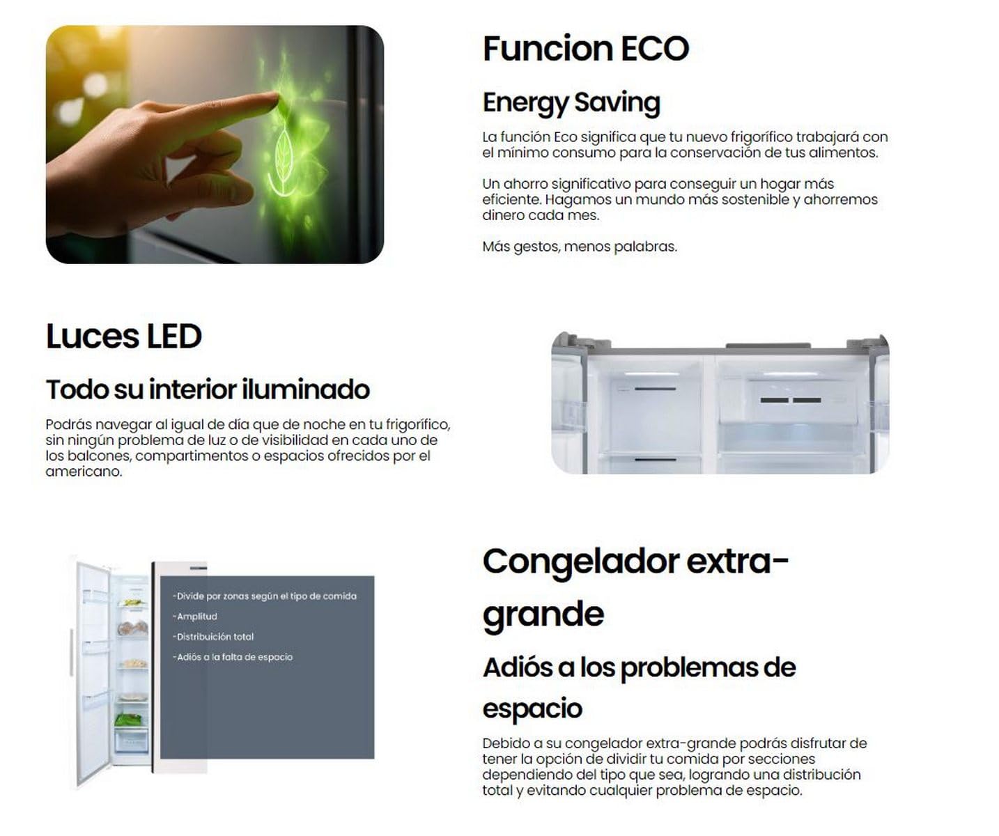 INFINITON Frigorifico Americano SBS-A174I, 505 Litros, 177 cm de Altura, No Frost Total, Inverter, Funciones Fast Cooling y Fast Freezing, E, Iluminación LED interior, Función Eco, Inox