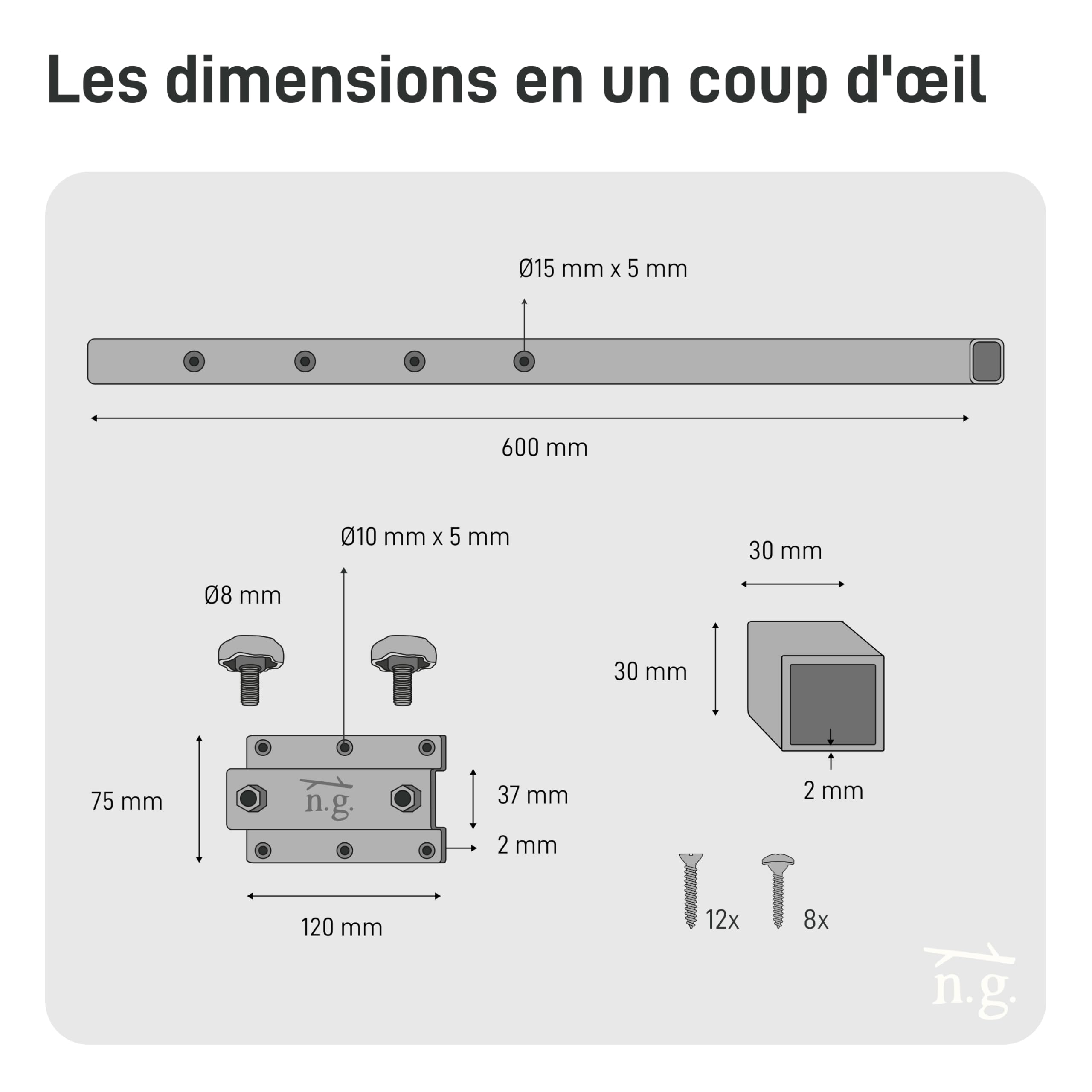 Natural Goods Berlin 2X Extension du Plateau de la Table, Support de Plaque Supplémentaire, Robuste (Noir, 60cm)