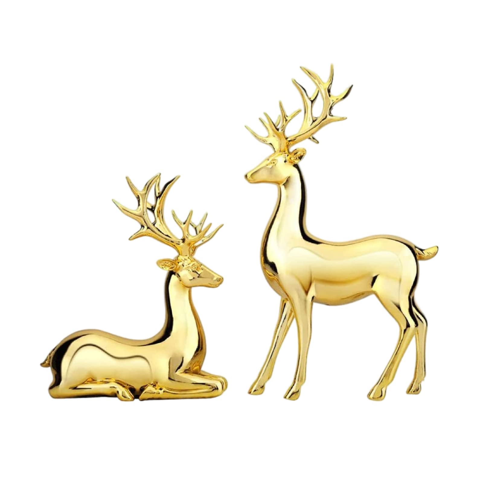 Dytartzx Metal Deer Reindeer Statues Décor Indoor Christmas Resin Chrome Collectible Figurines Sitting Standing Creative Decoration Mantel Living Cabinet Wine Desk Offic