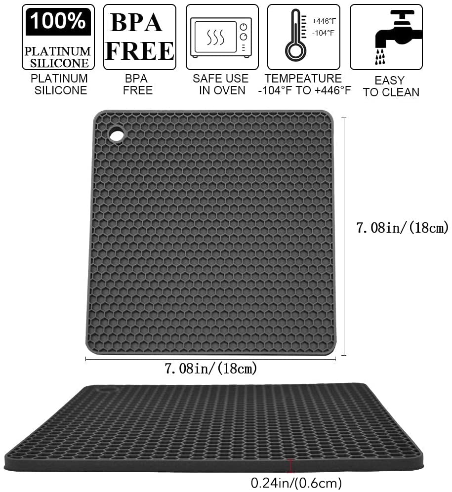 Image of Silicone Trivets for Hot Pots and Pans, Multi-Purpose Trivet Mat for Hot Dishes Set of 4, Heat Resistant Durable Flexible Silicone Pot Mat for Countertop, Easy to Wash and Dry, Dark Gray, Square