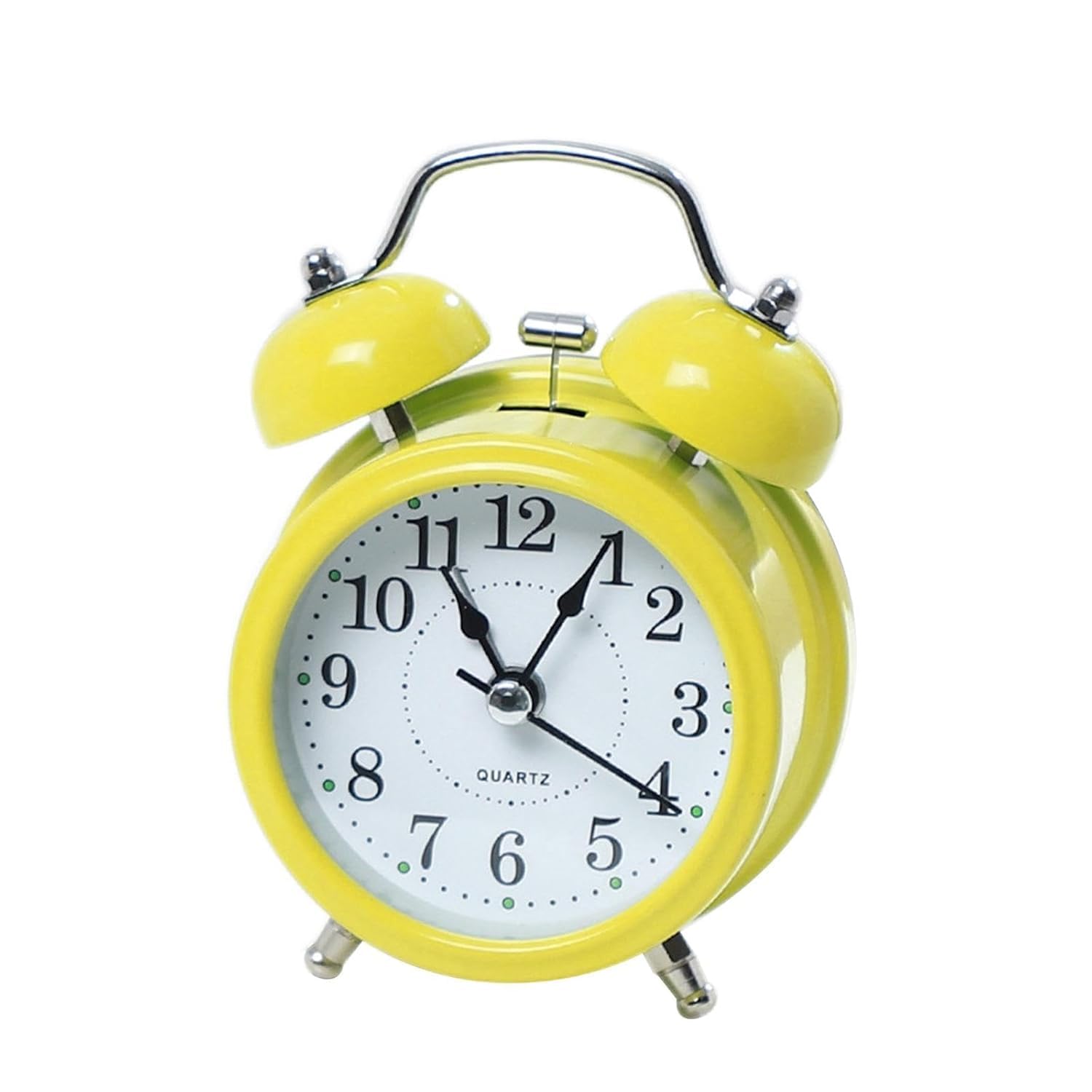 Analog Twin Bell Alarm Clock, Green, Round Dial, Table Desk Clock, 15 x 10 x 5 cm (Yellow, Pack of 1)-image-13