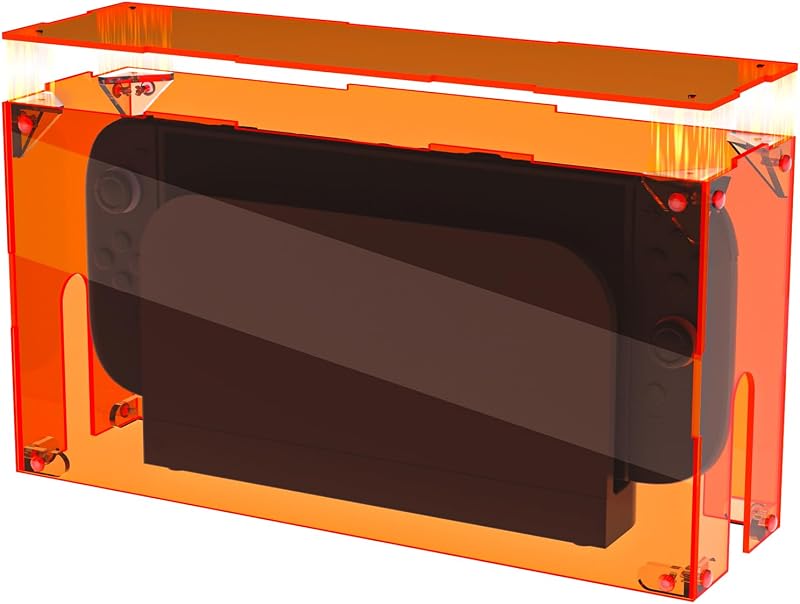 PlayVital Funda Antipolvo Acrílica para Nintendo Switch 2 (2025), Caja Protectora Impermeable para Consola y Base de Carga, Caja de Presentación, Carcasa de Protección para Switch 2 (Naranja Claro)