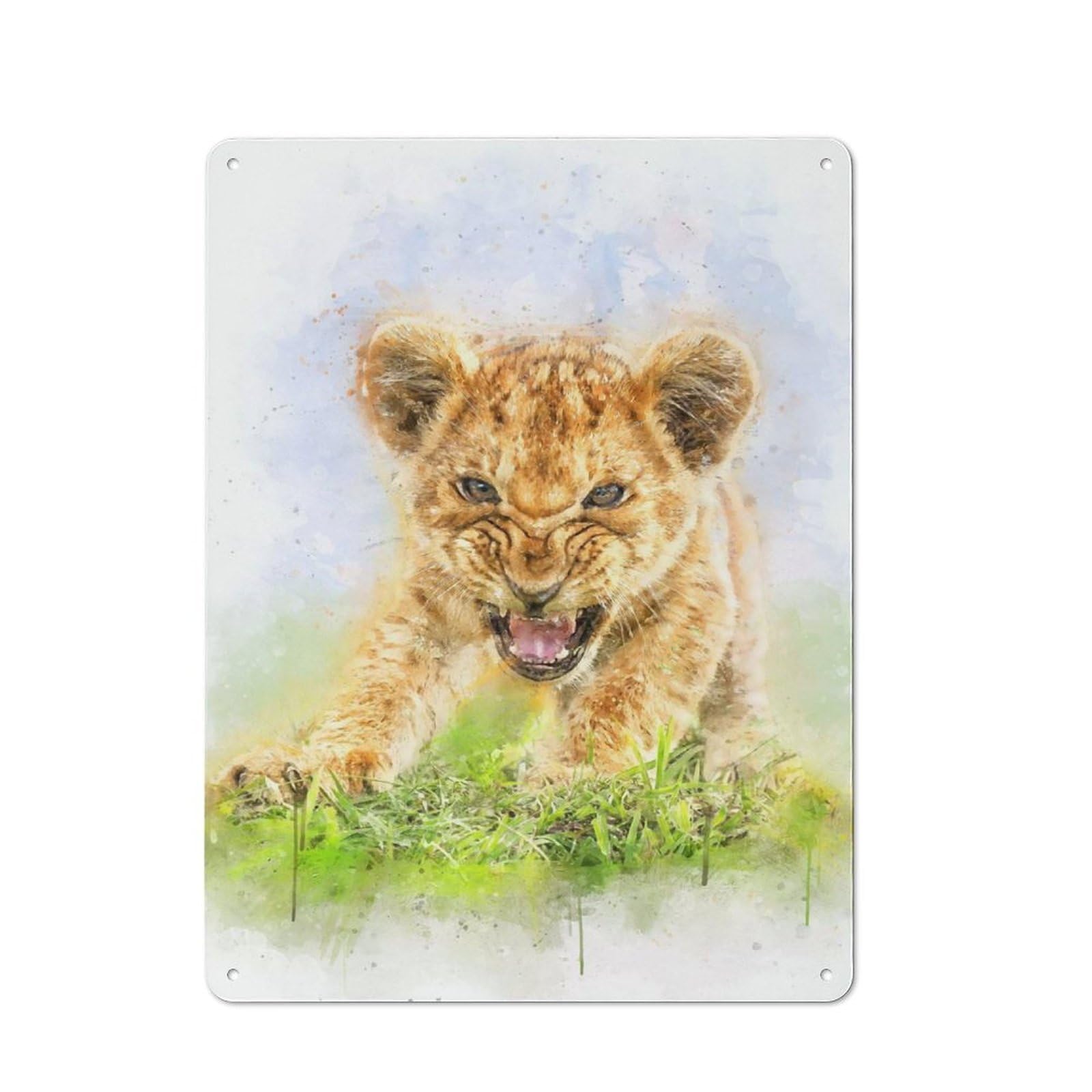 Metal Sign 40x30cm with Angry Lion Baby Watercolor for Pub Or Café, Vintage Decor, for Metal Sign Collectors, for Garage And Workshop Walls