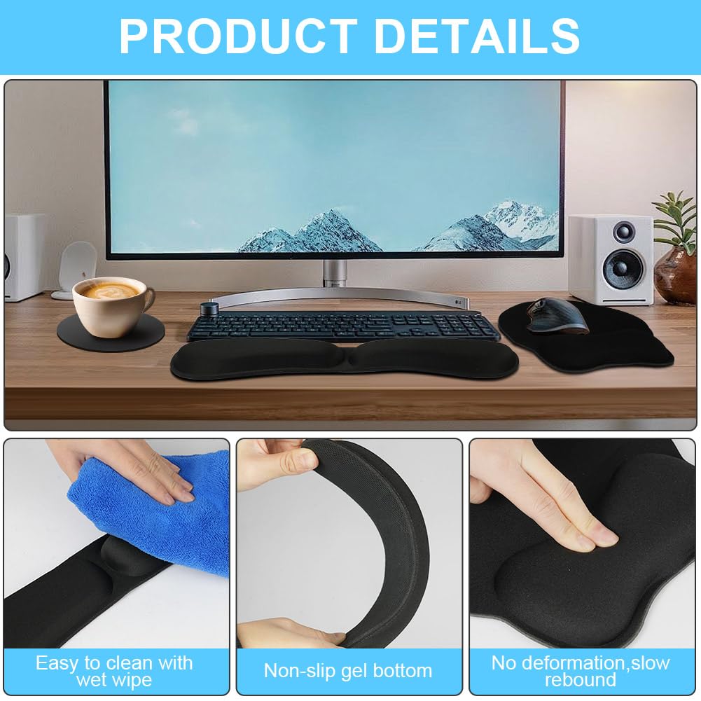 Tappetino per Mouse e Tastiera con Poggiapolsi Memory Foam Antiscivolo 3 in 1