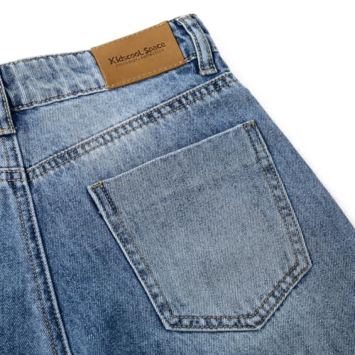 KIDSCOOL SPACE Girls Jeans,Ripped Wide-Leg Denim Pants3
